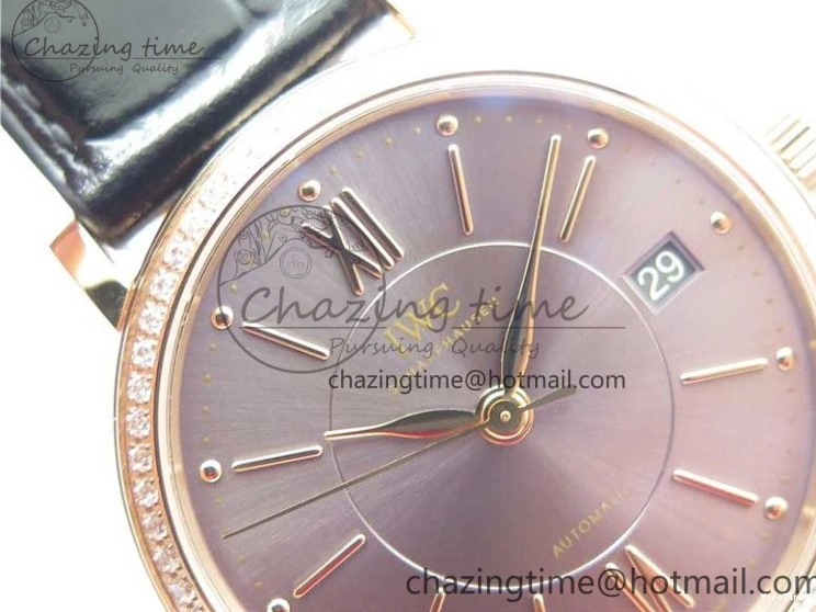 MIROTIME 0522 Durable Portofino 37mm RG V7F 1:1 Best Edition Gray Dial Diamonds Bezel on Black Leather Strap A 7089